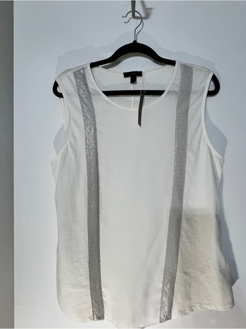 Jcrew White Sleeveless Top with Silver Sequin Stripes A0041